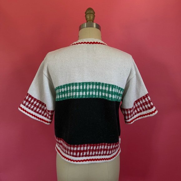 Vintage 80s/90s Watermelon Picnic CottageCore Knitted Short Sleeve Cardigan S - Picture 8 of 11